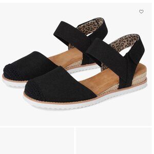 NIB BOBS for Sketchers Desert Kiss Sun Shining Wedge Black Women's 9